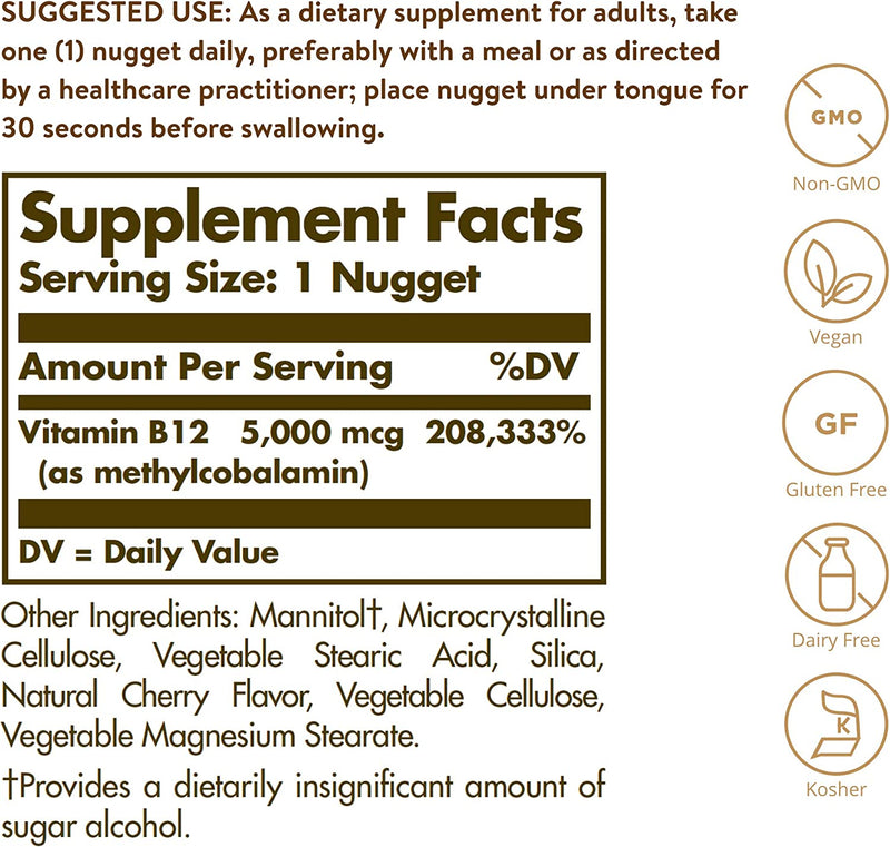 Solgar Methylcobalamin (Vitamin B12) 5000 mcg, 60 Nuggets