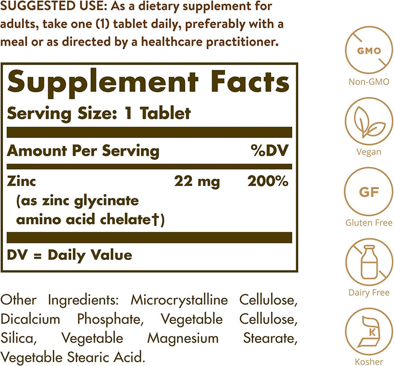 Solgar Chelated Zinc, 250 Tablets - Zinc for Healthy Skin