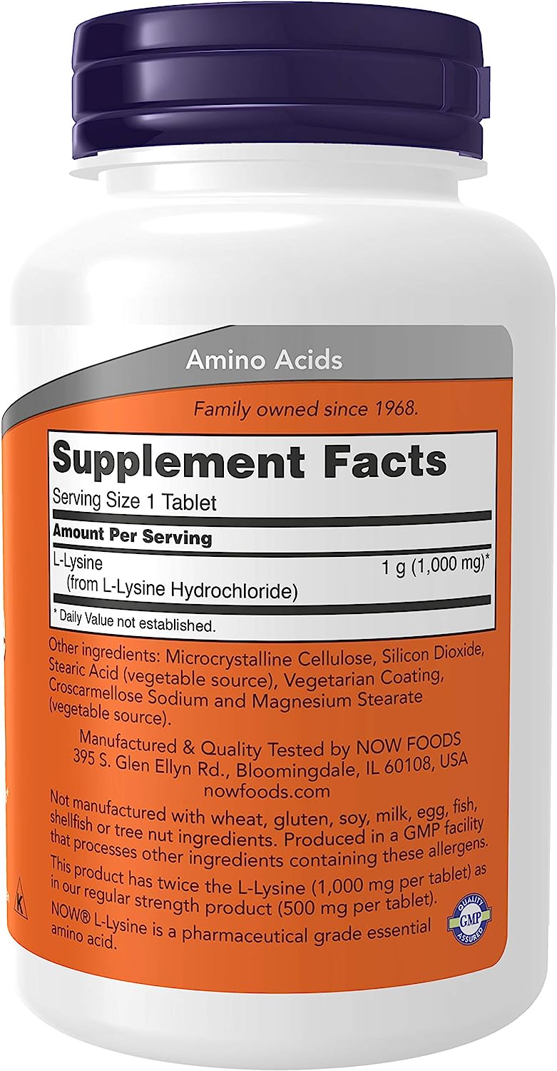 Now Foods L-Lysine 1000 mg Double Strength - 100 Tabs