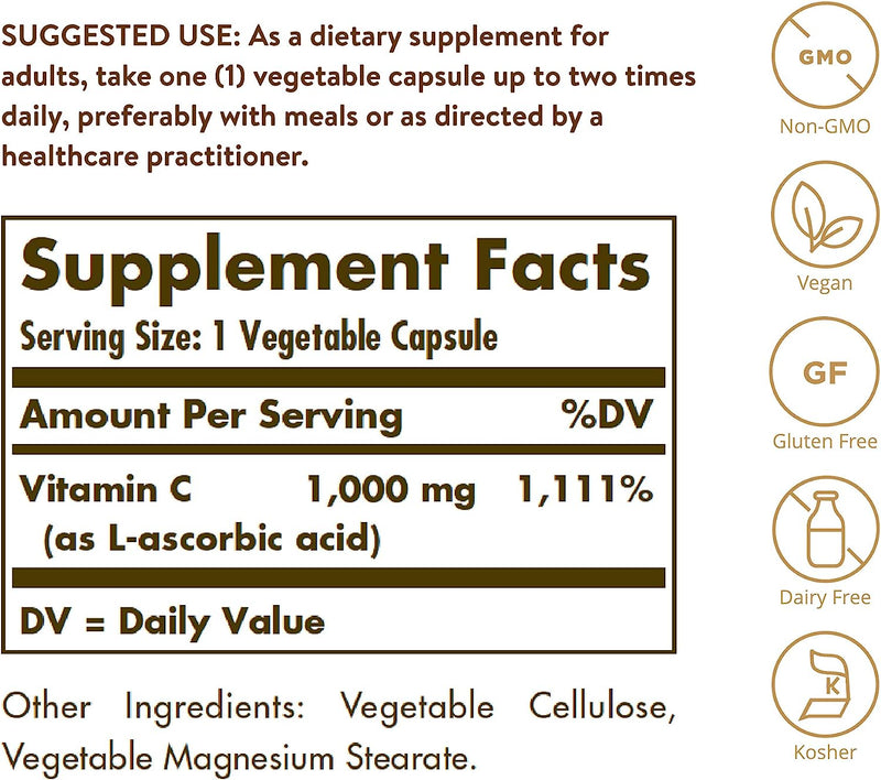 Solgar Vitamin C 1000 mg, 250 Vegetable Capsules