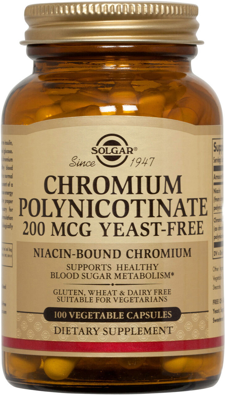 Solgar Chromium Polynicotinate Yeast Free 200 mcg 100 Veg Caps