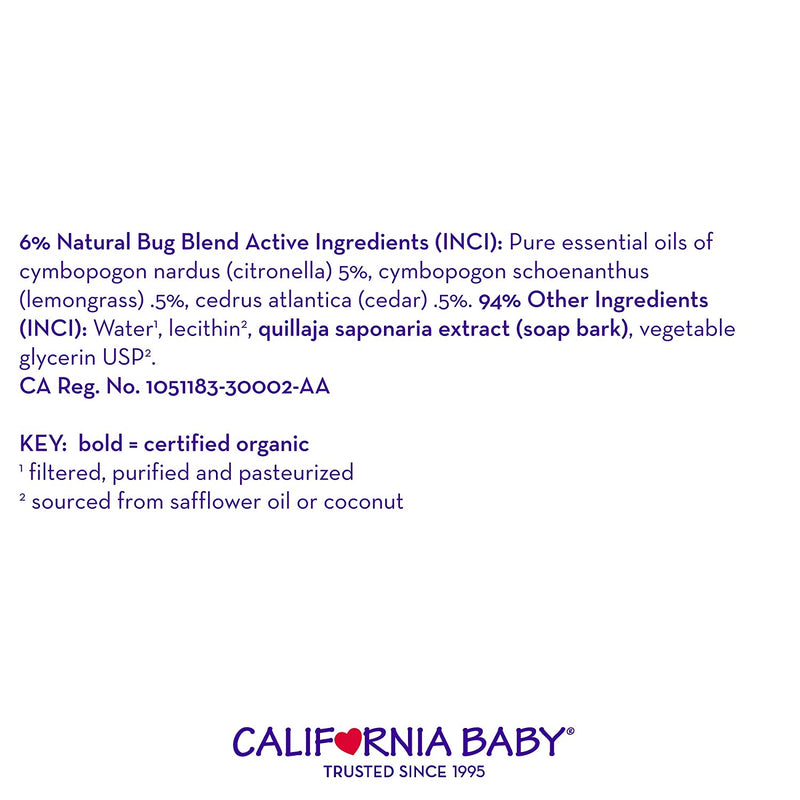 California Baby Plant-Based Natural Bug Repellant Spray (6.5 fl. oz.) Skin Safe, Plant-Based Formula for Babies, Toddlers, Kids | Outdoor Protection from Mosquitoes (1 Pack)