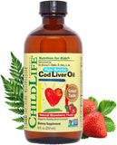 ChildLife Essentials Pure Arctic Cod Liver Oil, Natural Strawberry Flavor - Supports Healthy Brain Function - Gluten Free, Alcohol Free, Casein Free, Non-GMO - 8 fl. oz