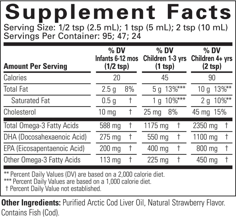 ChildLife Essentials Pure Arctic Cod Liver Oil, Natural Strawberry Flavor - Supports Healthy Brain Function - Gluten Free, Alcohol Free, Casein Free, Non-GMO - 8 fl. oz