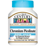 21st Century Chromium Picolinate 200 mcg Tablets 100 ea (1 Pack)