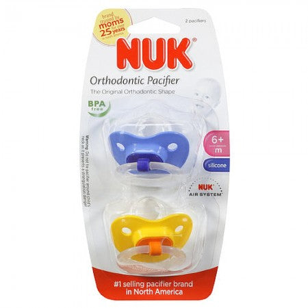 NUK Orthodontic Silicone Pacifiers 6+ Months, Assorted Colors 2 ea (1 Pack)