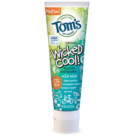 Tom's of Maine Wicked Cool! Toothpaste Anticavity with Fluoride, Mild Mint  4.2 oz (1 Pack)