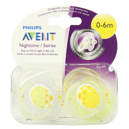 Philips Avent BPA Free Nighttime Infant Pacifier, 0-6 Months 2 ea (1 Pack)