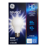 GE Reveal 43-Watt, 565-Lumen A19 Light Bulb with Medium Base 4 ea (1 Pack)