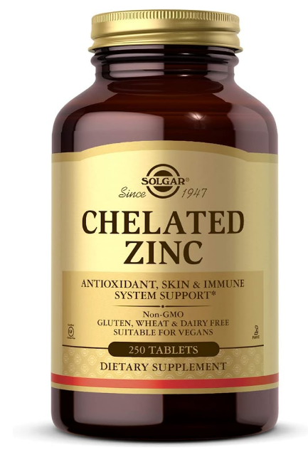 Solgar Chelated Zinc, 250 Tablets - Zinc for Healthy Skin - Supports Cell Growth & DNA Formation - Exerts Antioxidant Activity - Supports A Healthy Immune System - Non GMO, Vegan - 250 Servings