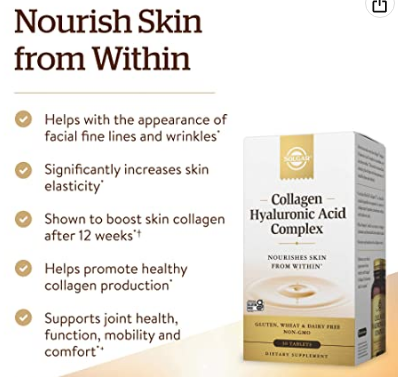 Solgar Collagen Hyaluronic Acid Complex, 30 Tablets - Hydrolyzed Collagen Type 2 - Helps with Fine Lines & Wrinkles - Boosts Skin Collagen & Elasticity - Non-GMO, Gluten & Dairy Free - 30 Servings