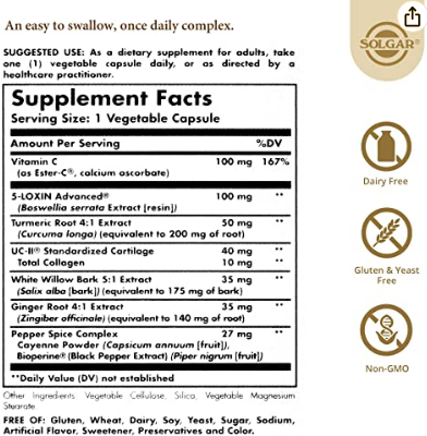 Solgar No. 7, 30 Vegetable Capsules - Joint Support & Comfort - Increased Mobility & Flexibility - Supplement for Men & Women - with Ester-C Vitamin C - Gluten Free, Non GMO, Dairy Free - 30 Servings