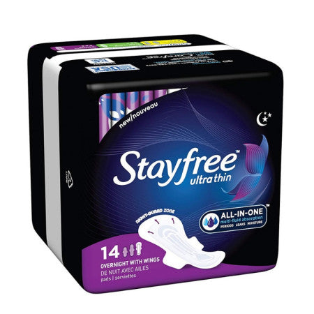 STAYFREE Ultra Thin Overnight Pads with Wings  14 ea (1 Pack)