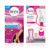 VEET Hair Remover Kit With Leg & Body Cold Wax Strips (40cnt) And Sensitive Precision Trimmer for Eyebrows, Facial Hair, Bikini Line, And Underarms	 (1 Pack)