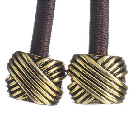 Pulleez Sliding Ponytail Holder, Gold Knot Charms with Brown Elastic Hair Tie, Can Wear as Bracelet, No Hair Breakage or Bumps (1 Pack)