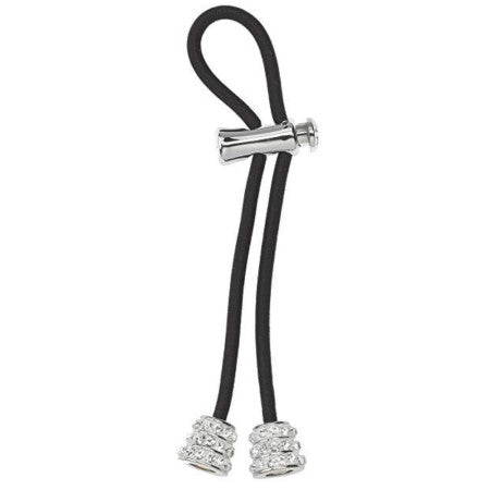Pulleez Sliding Ponytail Holder Featuring Silver Precious Crystal Charms with Black Elastic Hair Tie, No Hair Breakage or Bumps, Great for Night Out, Hair Accessory  (1 Pack)