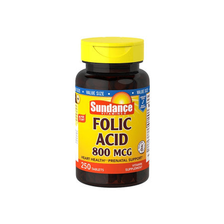 Sundance Vitamins  Folic Acid 800 mcg Tablets, 250 ea (1 Pack)