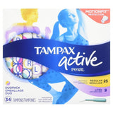 Tampax Pearl Active Plastic Tampons Duopack (Light/Regular) Unscented, 34 ea (1 Pack)