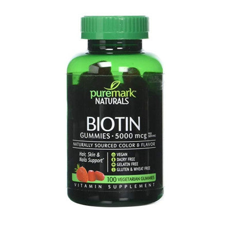Puremark Biotin Gummies 5000 mcg, Strawberry Flavor, 100 ea (1 Pack)