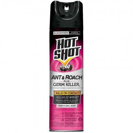 Hot Shot Ant & Roach Plus Germ Killer Aerosol, Fresh Floral Scent 17.50 oz (1 Pack)