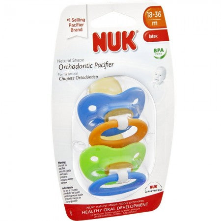 NUK Natural Shape Orthodontic Pacifiers, Latex, 18-36 Months Assorted Colors Color May Vary 2 ea (1 Pack)