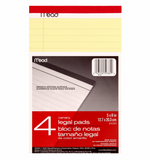 Mead Canary Legal Pads, Wide Ruled, 5 in x 8 in, 50 Perforated Sheets 4 ea (1 Pack)