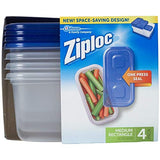 Ziploc Container, Medium Rectangle, 1.8 Cups, 4 Count