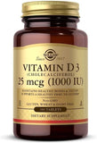 Solgar Vitamin D3 (Cholecalciferol) 25 mcg (1000 IU) - Helps Maintain Healthy Bones & Teeth - Immune System Support - Non-GMO, Gluten Free, Dairy Free, Kosher - Unflavored, 180 Count