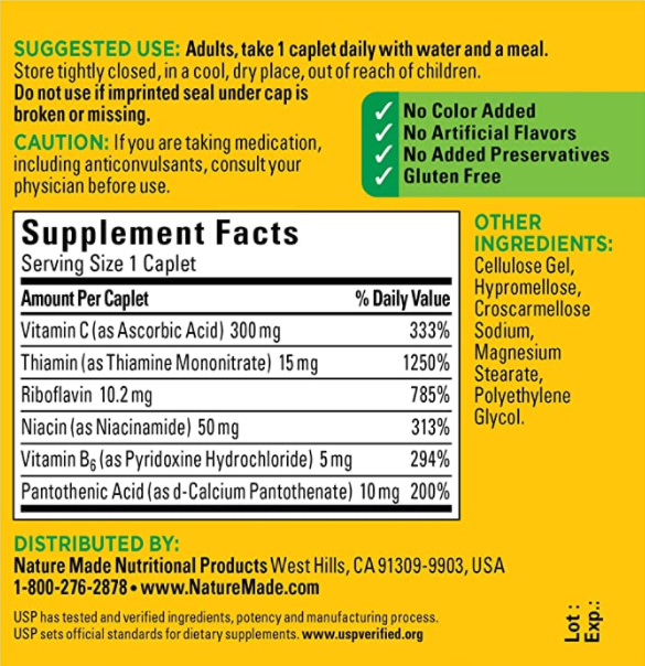 Nature Made B-Complex with Vitamin C Caplets, 100 Count