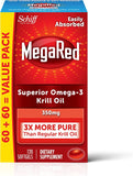 MegaRed Krill Oil 350mg Omega 3 Supplement with EPA, DHA, Astaxanthin & Phopholipids, Supports Heart, Brain, Joint and Eye Health, No Fish Oil Aftertaste - 120 Softgels (120 servings)