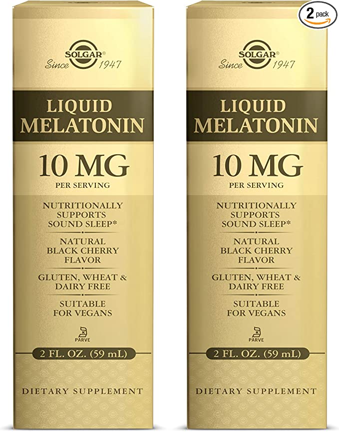 Solgar Liquid Melatonin 10 mg, Natural Black Cherry Flavor - 2 oz, 2 Pack - Supports Sound, Quality Sleep - Helps Normal Circadian Rhythm - Great for Jet Lag - Vegan, Gluten Free - 118 Total Servings