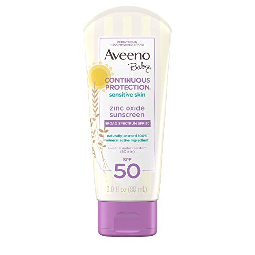 AVEENO Kids Continuous Protection Zinc Oxide Mineral Sunscreen Lotion for Childrení´s Sensitive Skin SPF 50 3 oz (1 Pack)