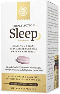 Solgar Triple Action Sleep, 30 Tri-Layer Tablets - Time-Release Melatonin & L-Theanine Plus Herbal Blend - Helps You Relax, Fall Asleep Fast - Non-GMO, Gluten Free - 30 Servings