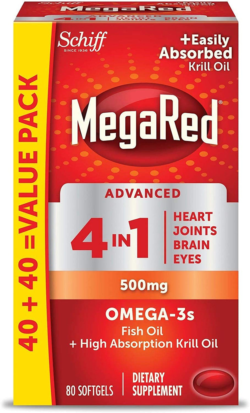 MegaRed Advanced 4 in 1 Omega-3 Fish Oil + Krill Oil, 80 Softgels