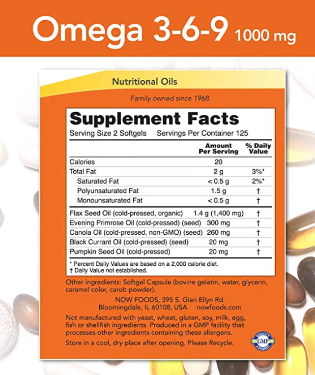 NOW Supplements, Omega 3-6-9 1000 mg, 250 Softgels