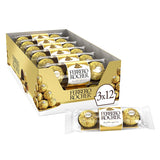 Ferrero Rocher Fine Hazelnut Milk Chocolate, 3 Count, Pack of 12 Individually Wrapped Chocolate Candy Gifts, 1.3 Oz