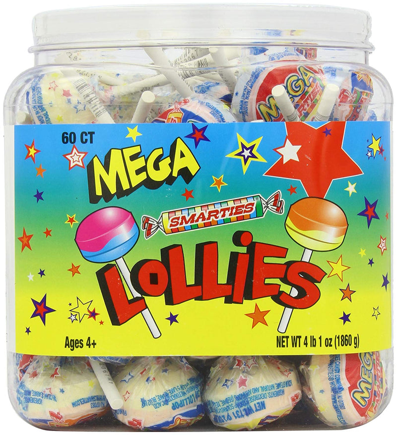 Smarties Mega Lollie Pop 60 Count 4 lbs 1 oz.