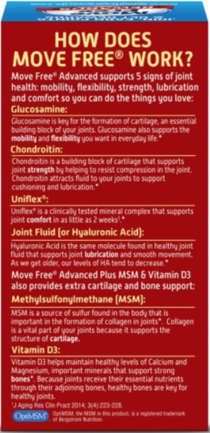 Schiff Move Free Advanced Plus MSM and Vitamin D3, 80 Tablets