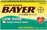 Bayer Aspirin Regimen Low Dose 81mg, Enteric Coated Tablets, 400-Count