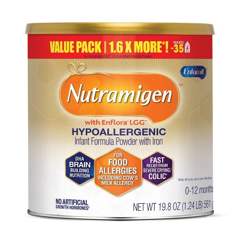 Enfamil Nutramigen Baby Formula, Hypoallergenic, Lactose Free Formula with Enflora LGG, Fast Relief from Severe Crying and Colic, DHA for Brain Support, Powder Can, 0-12 months (19.8 OZ,561 g)