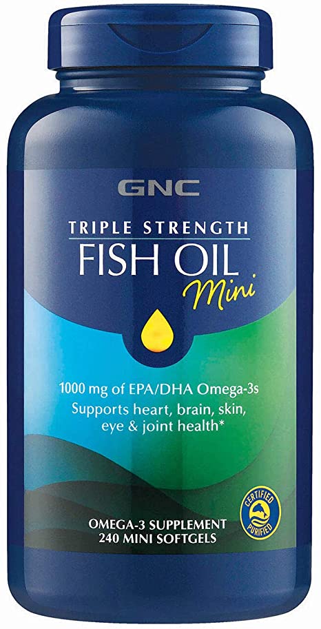 GNC Triple Strength Fish Oil Mini, 240 Softgels, for Joint, Skin, Eye and Heart Health