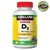 Kirkland Signature Extra Strength Vitamin D3 2000 IU (600 Softgels/Bottle)