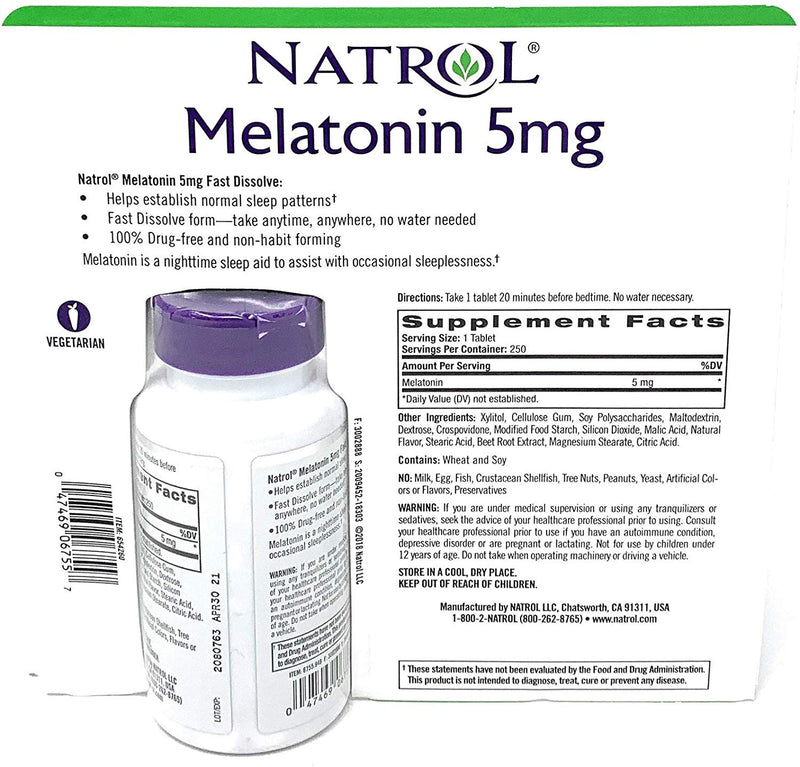 Natrol Melatonin 5 mg, Strawberry Flavor, Fast Dissolve Tablets (250 Tablets)