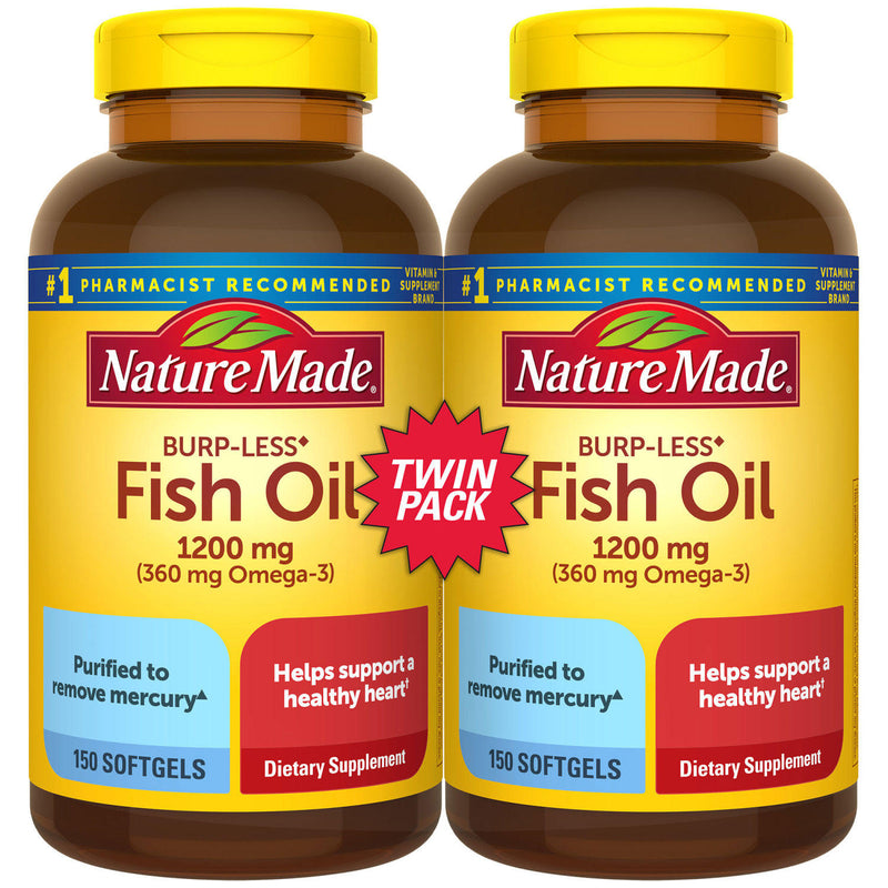 Nature Made Fish Oil 1200 mg, 360 mg Omega-3 (200 Softgels) 2 packs