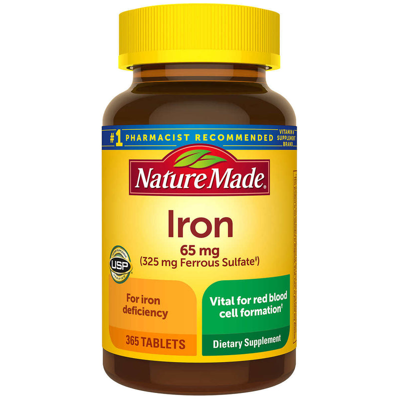 Nature Made Iron 65 mg (from Ferrous Sulfate) Tablets, 180 Count for Red Blood Cell Formation