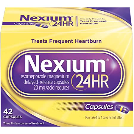 Nexium 24HR (42 Count, ClearMinis) All-Day, All-Night Protection from Frequent Heartburn Medicine with Esomeprazole Magnesium 20mg Acid Reducer, 38% Smaller Capsule