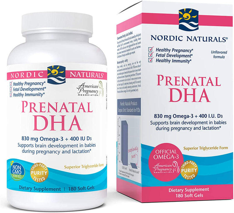 Nordic Naturals - Prenatal DHA, Supports Brain Development in Babies During Pregnancy and Lactation, (500 mg), 180 Soft Gels