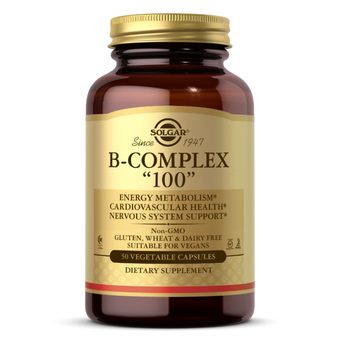Solgar B-Complex "100", 50 Vegetable Capsules - Heart Health - Nervous System Support - Supports Energy Metabolism - Non GMO, Vegan, Gluten Free, Dairy Free, Kosher, Halal - 50 Servings