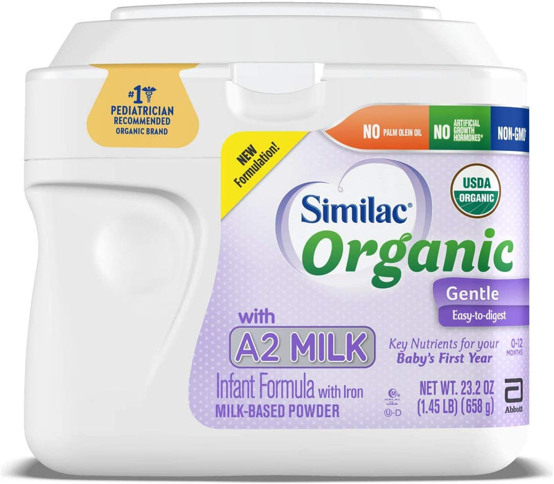 Similac Organic with A2 Milk Infant Formula, Gentle and Easy to Digest, with Key Nutrients for Baby’s First Year, No Palm Olein Oil, Non-GMO Baby Formula Powder, (23.2-oz )