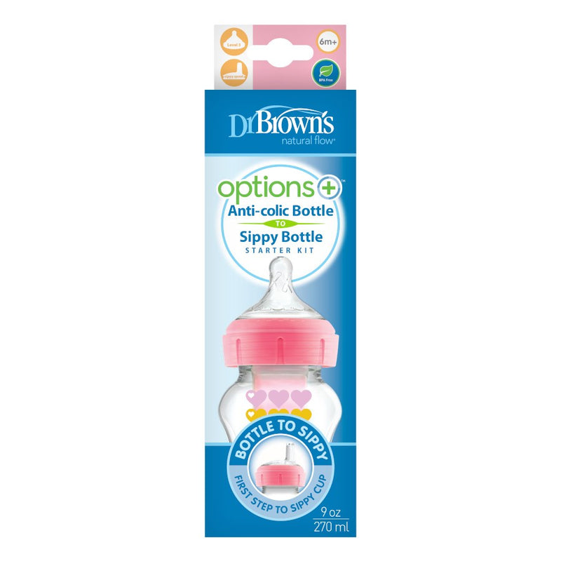Dr. Brown's Options+, Anti-colic Bottle to Sippy Bottle, 9 oz/270 ml, Pink